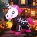 5 FT Halloween Inflatable Pink Skeleton Unicorn with Pumpkin - LED