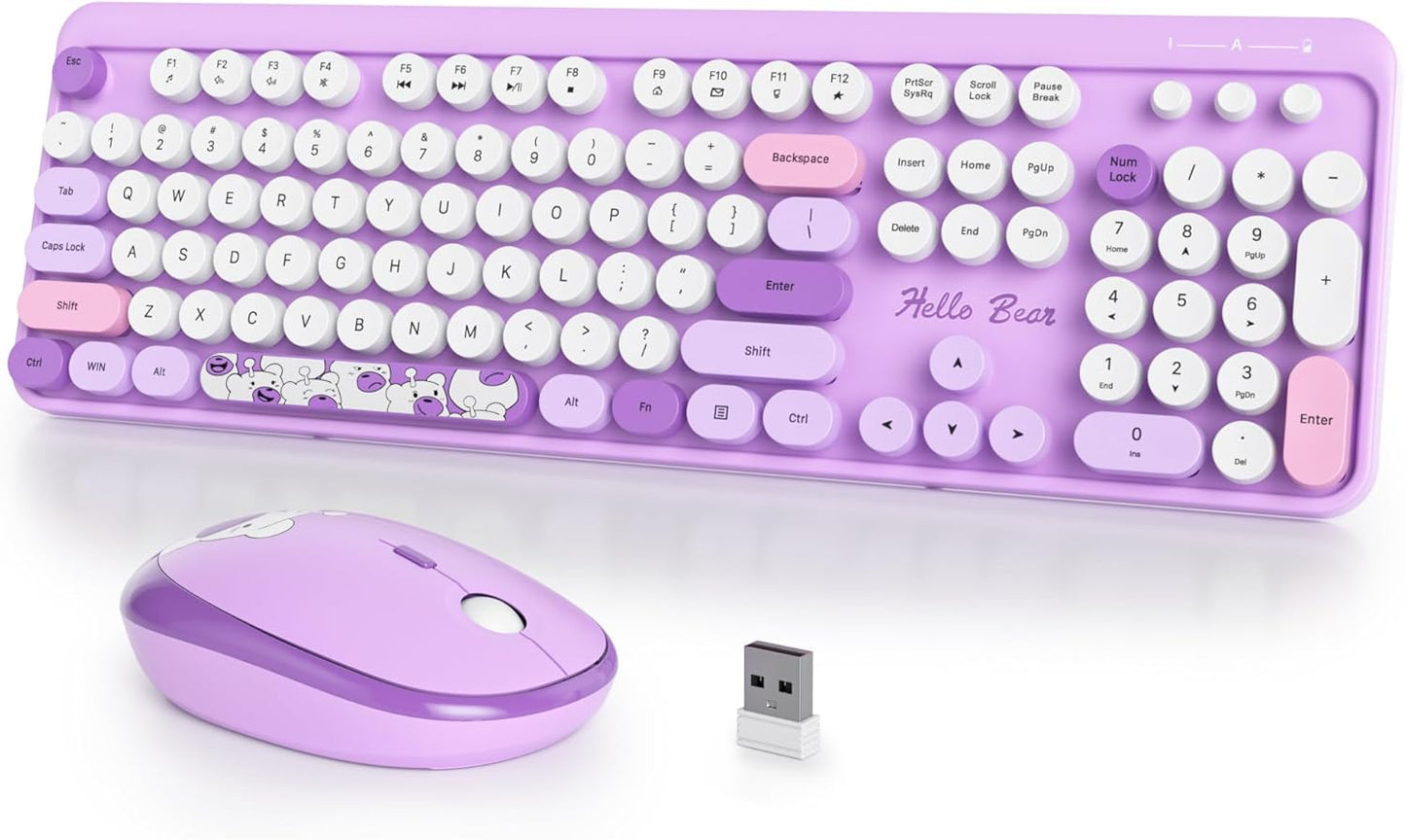 Purple Retro Punk Typewriter Keyboard - Wireless & Cute Design