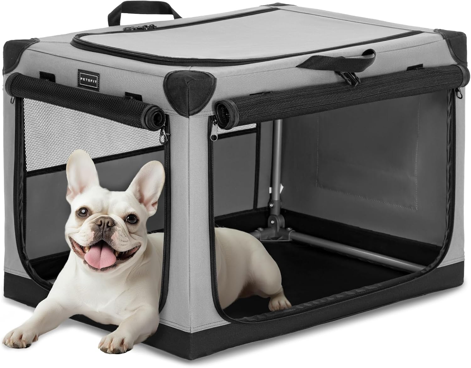 Portable Dog Crate with Adjustable Cover and Chewproof Design