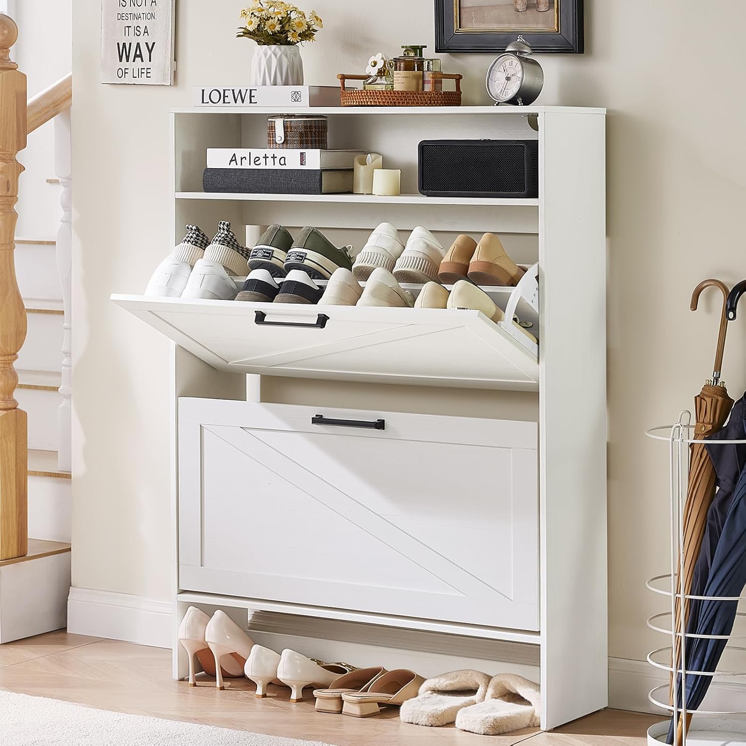 Shoe Storage Cabinet with 2 Flip Drawers for Entryway Organization