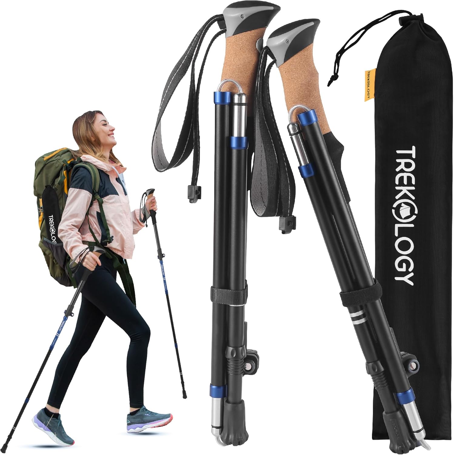 Lightweight Adjustable Hiking Poles - 2pc Set