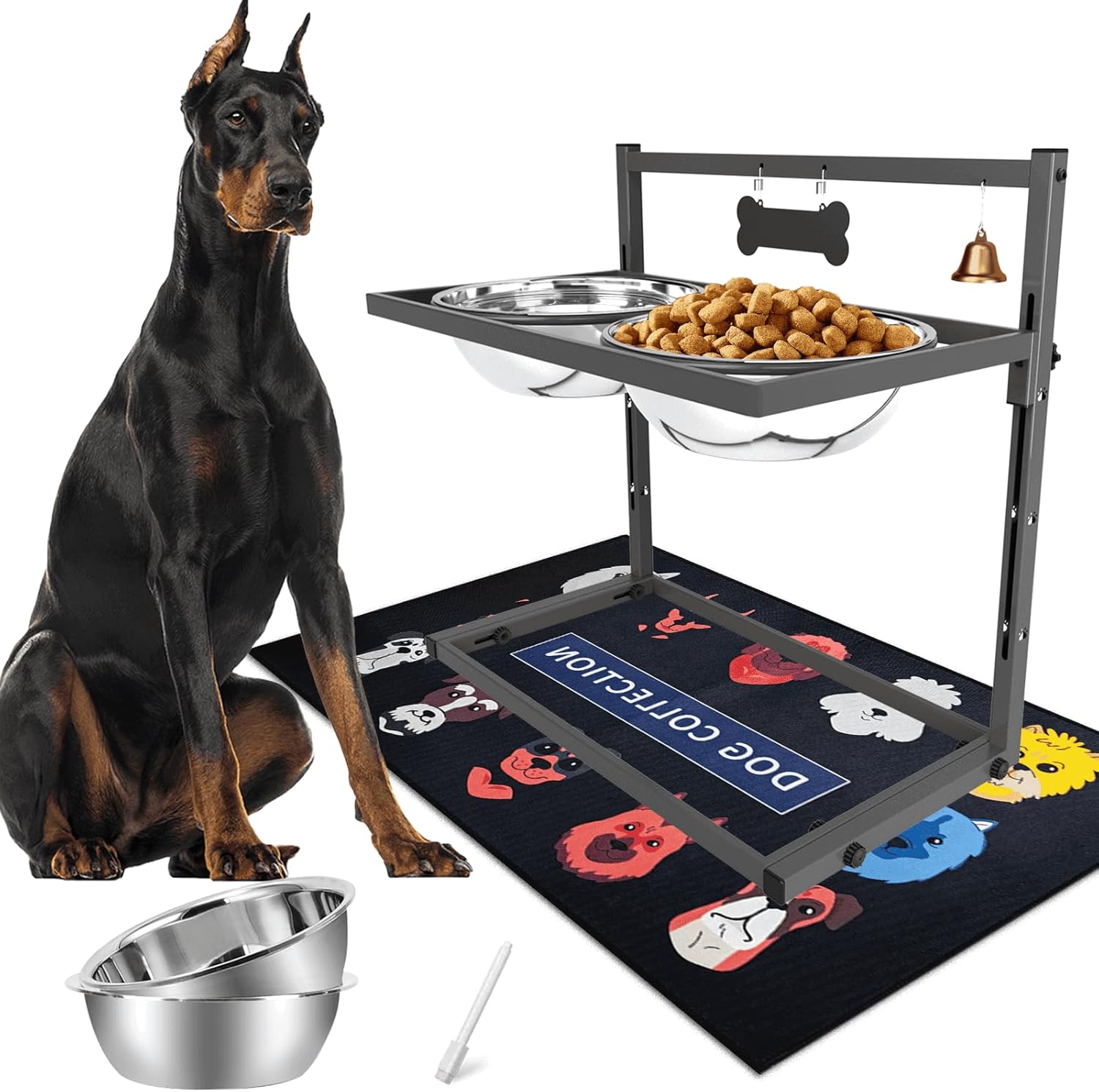Elevated Dog Bowls for Large Dogs - Adjustable Height Stand