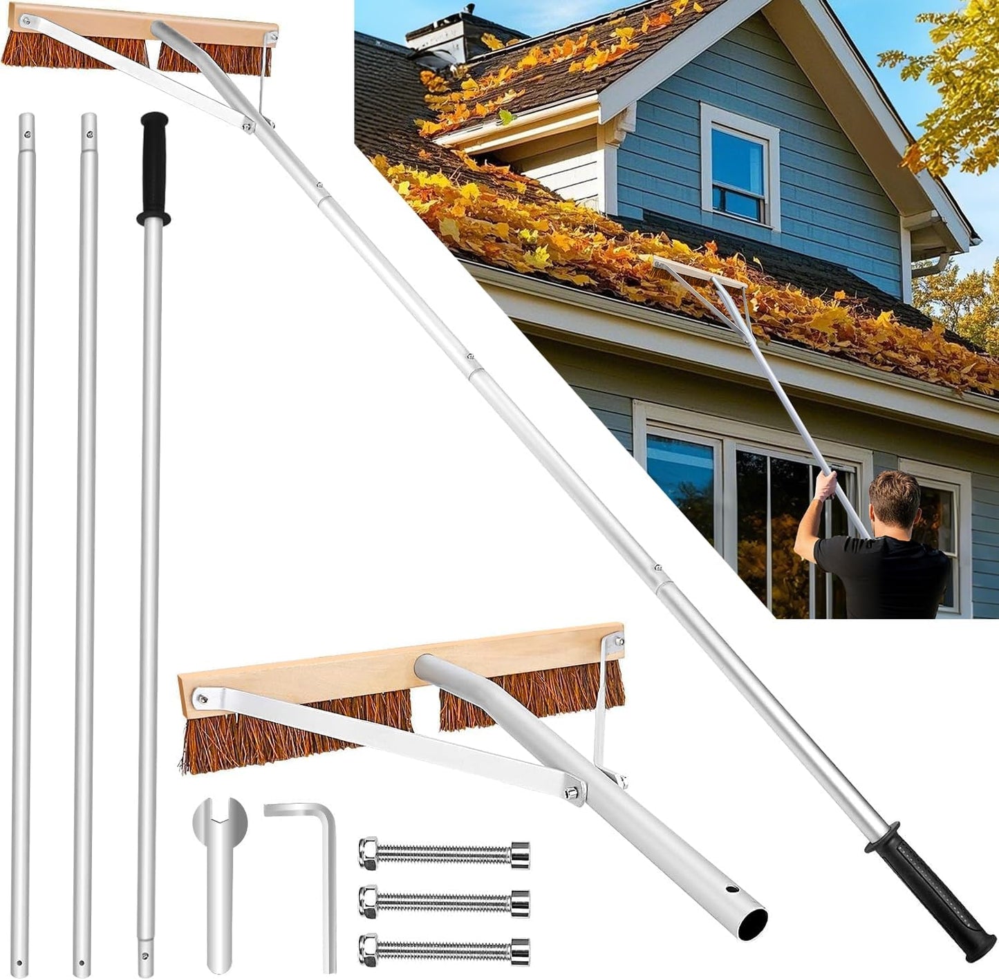 Leaf Roof Brush and Roof Rake for Easy Roof Cleaning Tasks