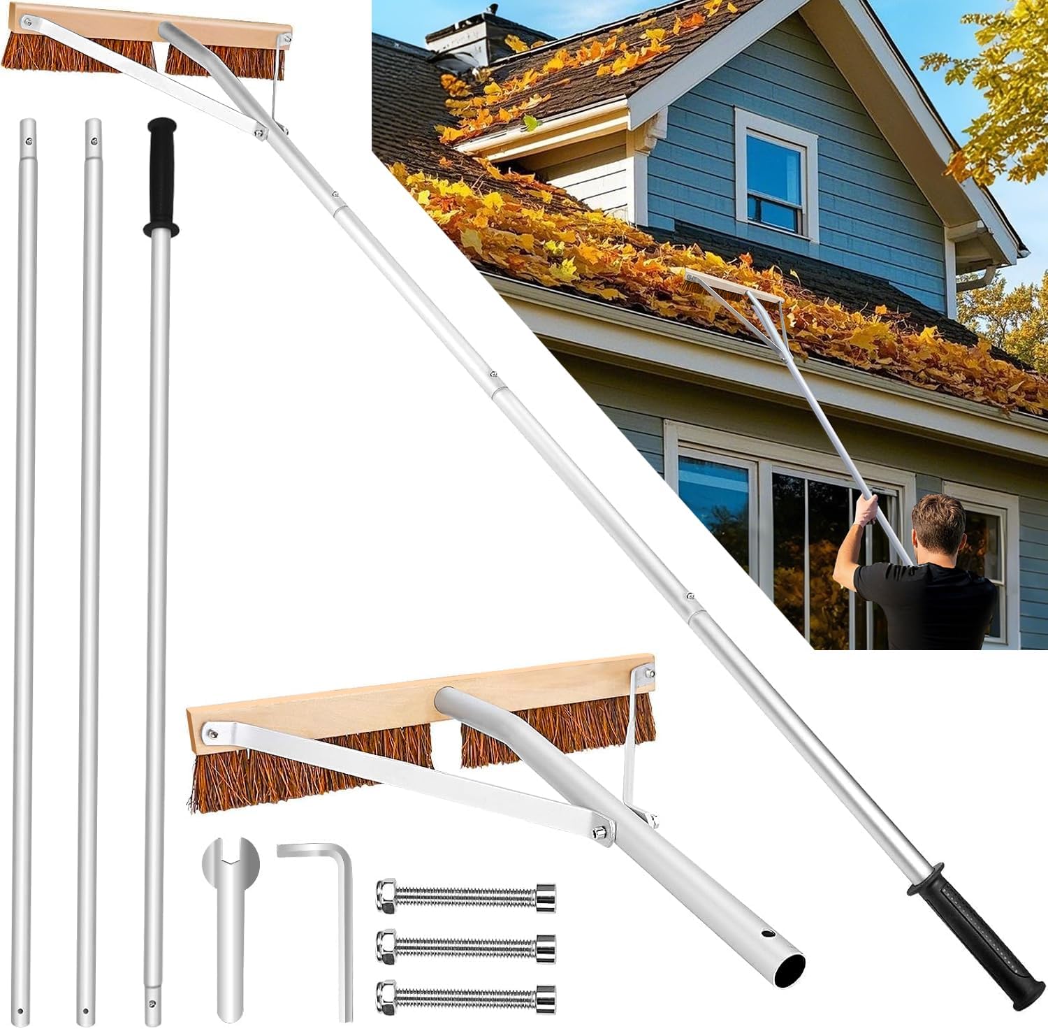 Leaf Roof Brush and Roof Rake for Easy Roof Cleaning Tasks