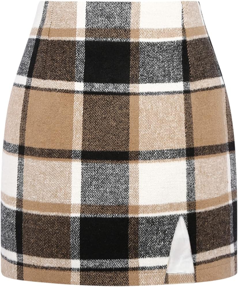 Plaid Mini Skirts for Women High Waisted Wool Bodycon Style