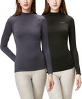 DEVOPS Women's 2 Pack Thermal Turtle Long Sleeve Shirts - Warm