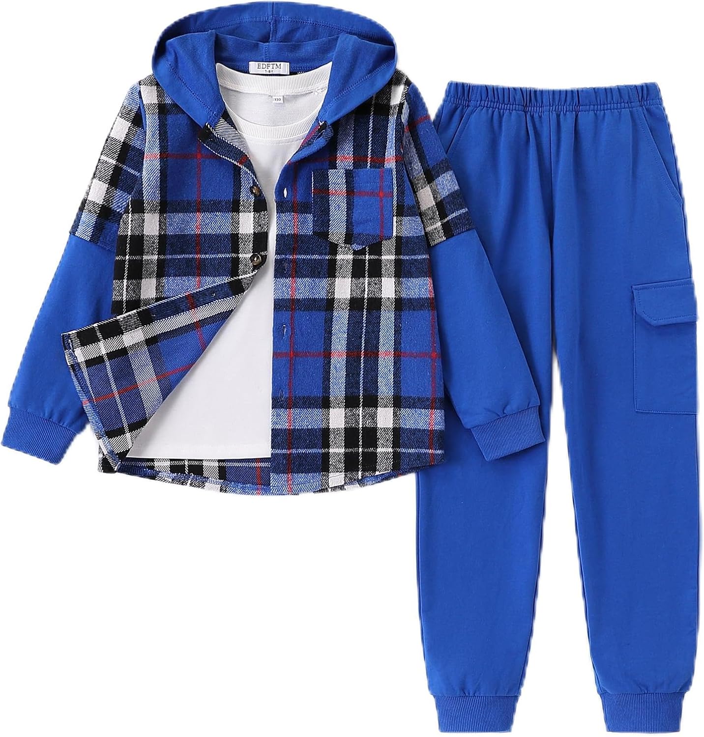 Boys Clothes Sweatsuit Set Hoodie Flannel Plaid Shirt Jogger Pants