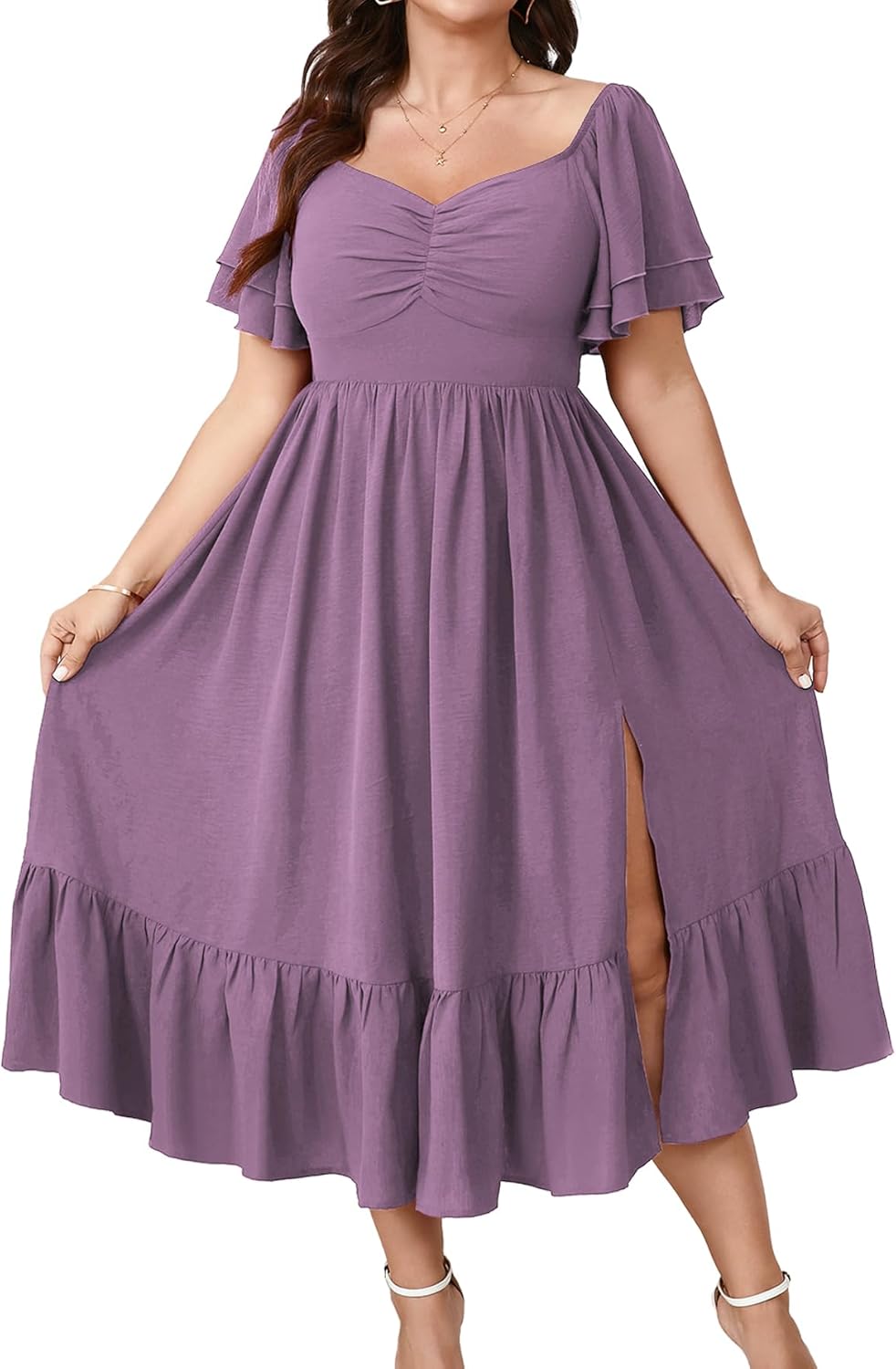 SCOMCHIC Plus Size Wedding Guest Cocktail Dress with Slit