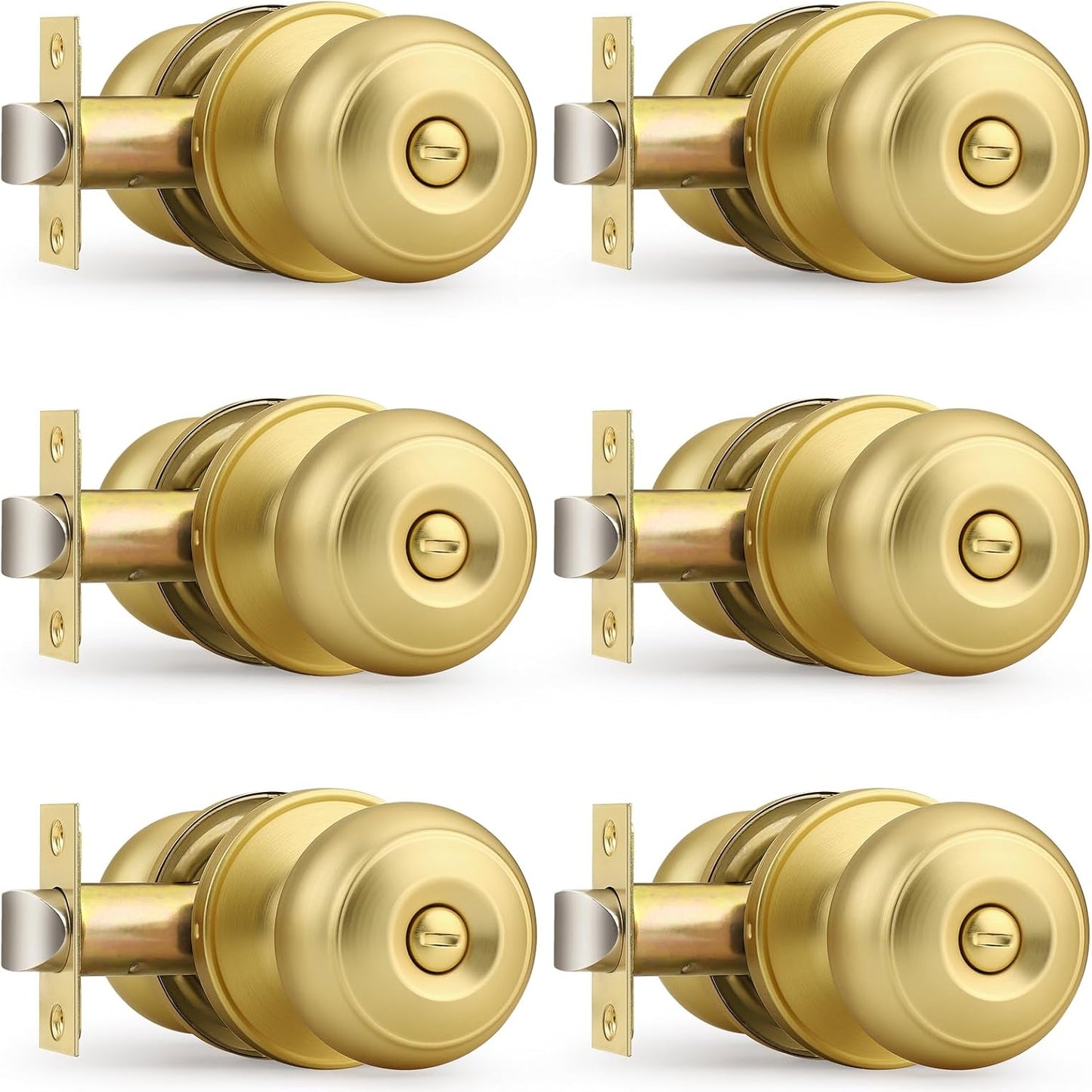 Probrico Gold Door Knobs for Bedroom Bathroom, 6 Pack Privacy
