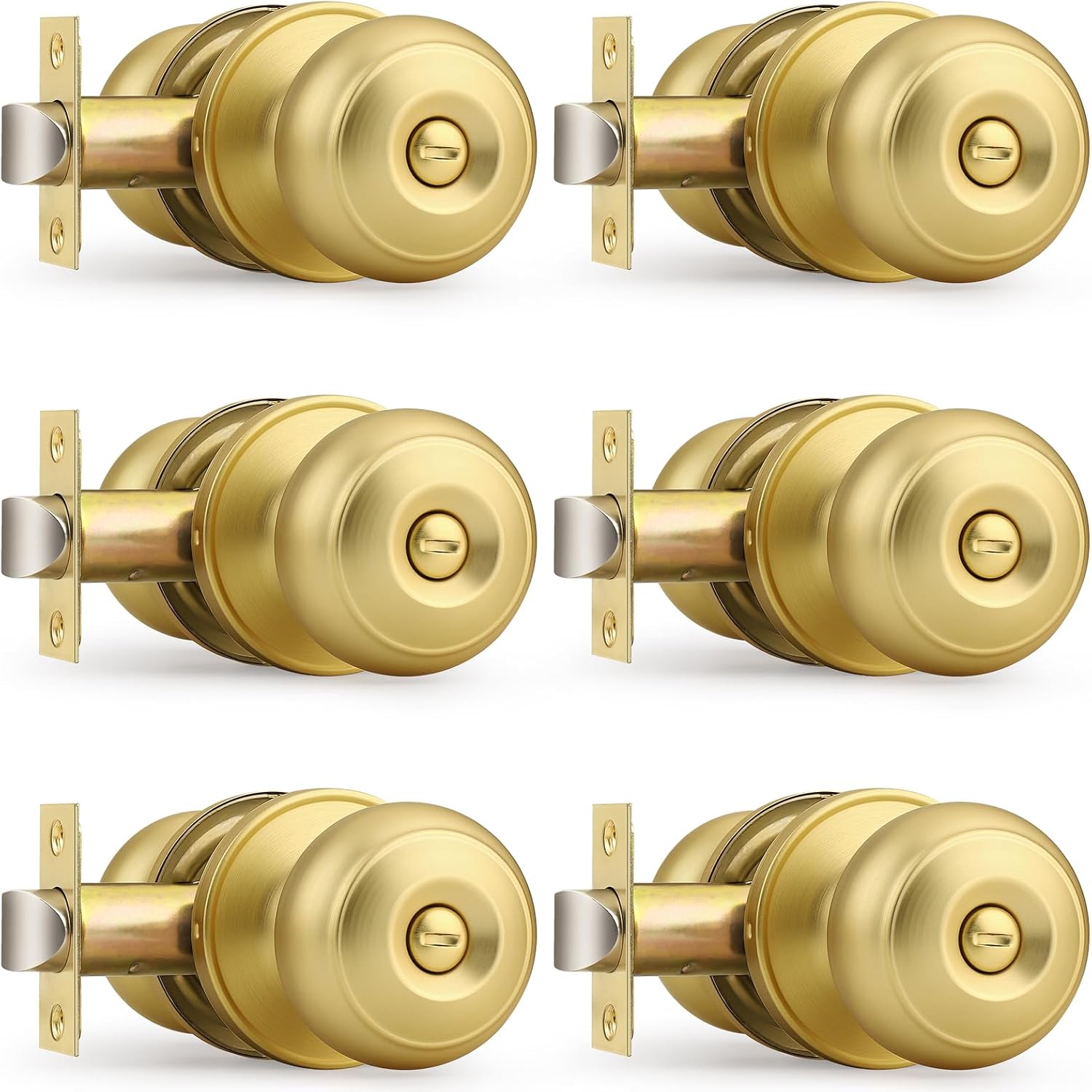 Probrico Gold Door Knobs for Bedroom Bathroom, 6 Pack Privacy