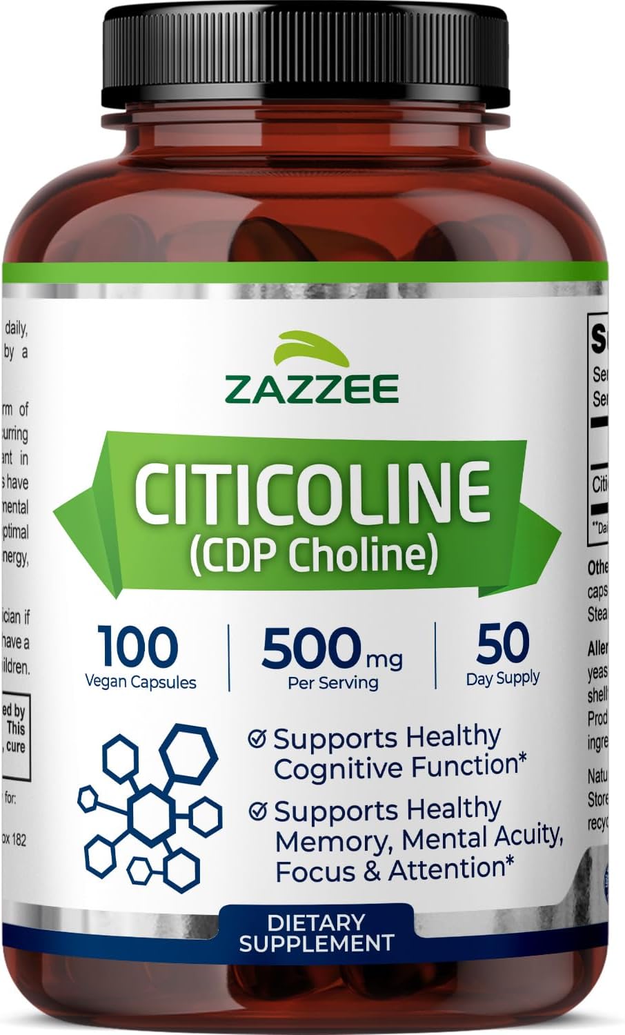 Zazzee Extra Strength Citicoline 500 mg for Brain Function