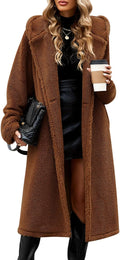 Women's Fuzzy Fleece Hooded Coat Oversize Long Cardigan Jacket - Warm