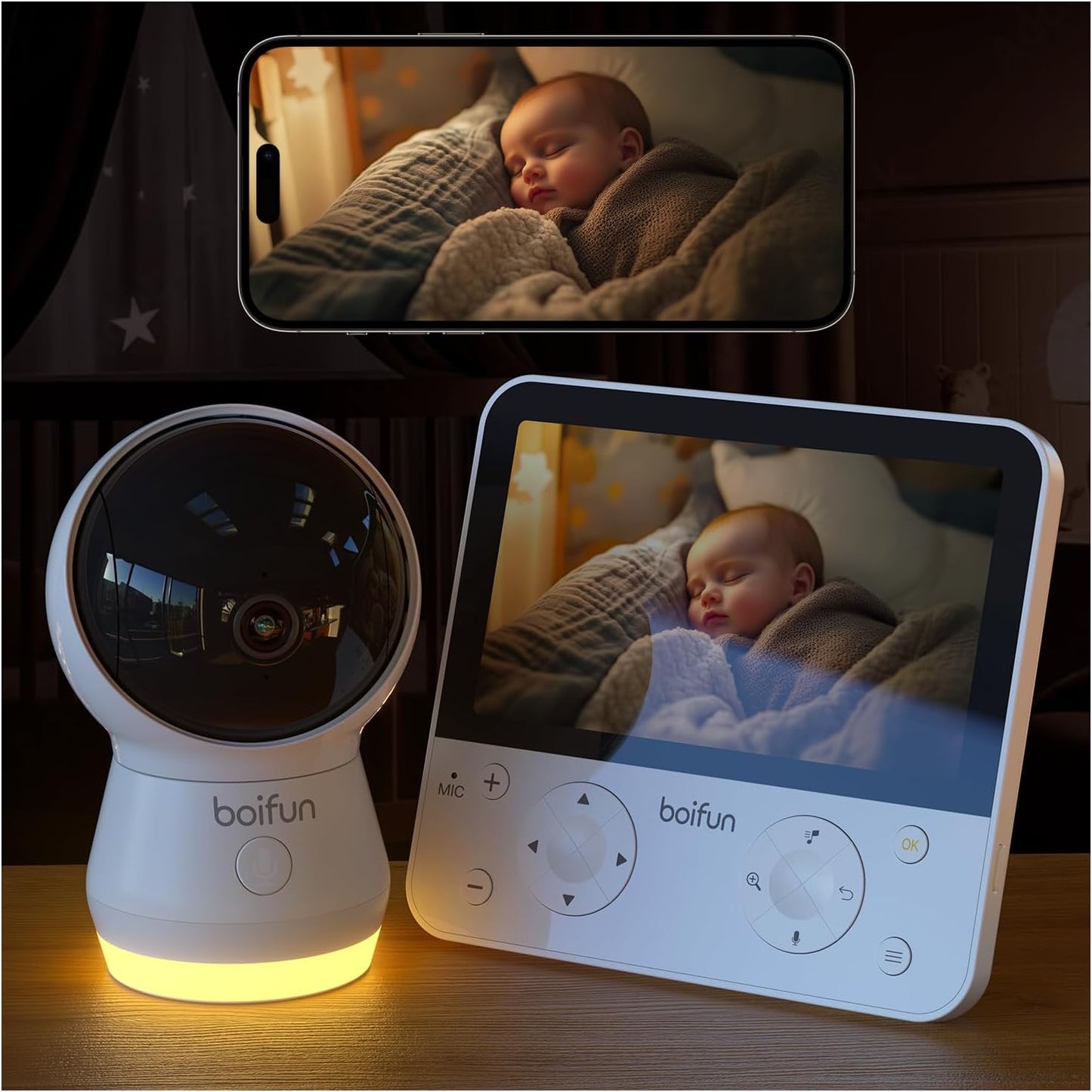 BOIFUN 5.5in AI 4MP WiFi Baby Monitor with Camera and Audio