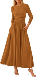 PRETTYGARDEN Women's Fall Long Sleeve Ruched Maxi Dress