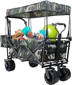 AthLike Foldable Utility Cart with Adjustable Canopy and Pockets