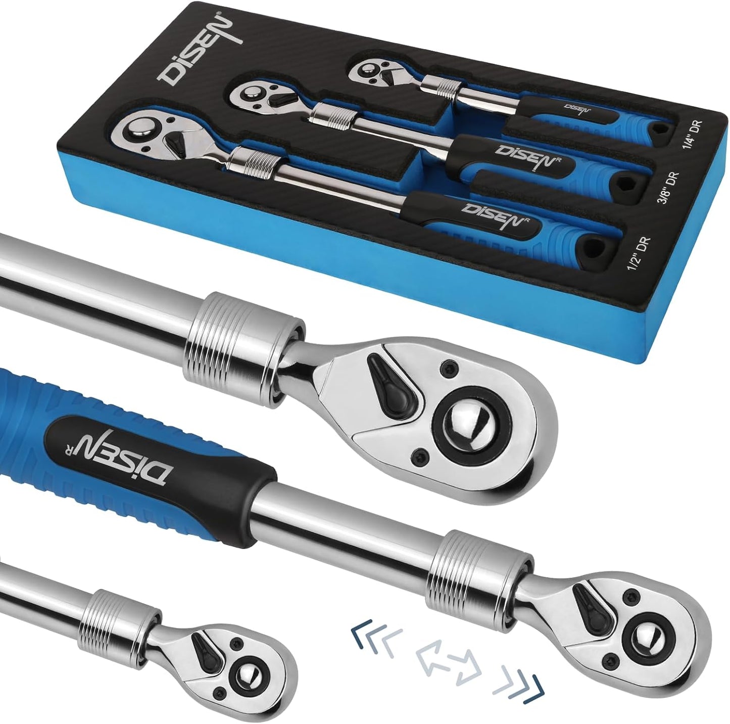 DISEN 3PCS Extendable Ratchet Wrench Set for Tight Spaces