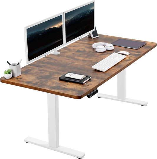 VIVO Electric Rustic Standing Desk with Memory Height Adjustment