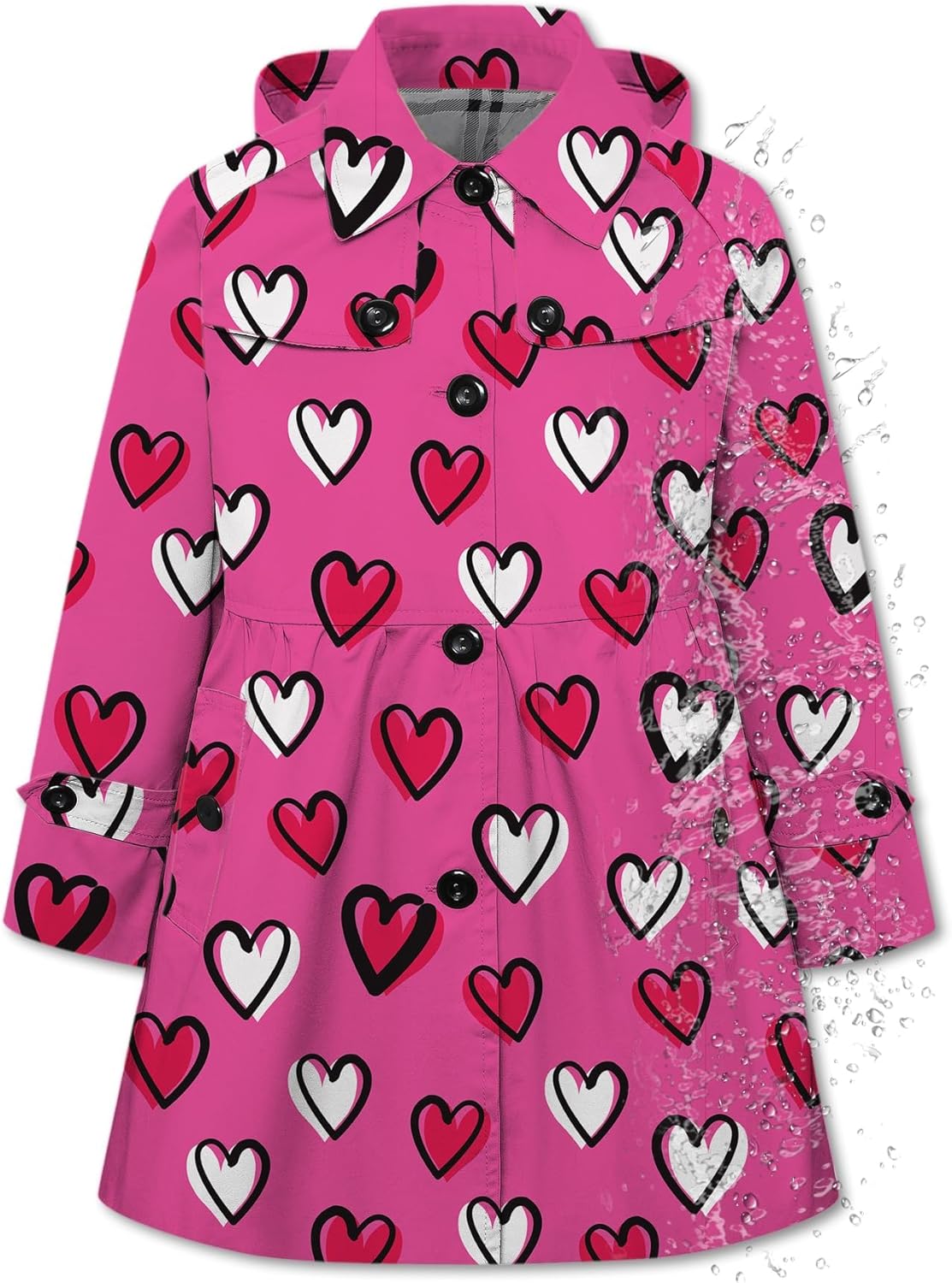 Betusline Girl's Lightweight Hooded Rain Jacket for Kids