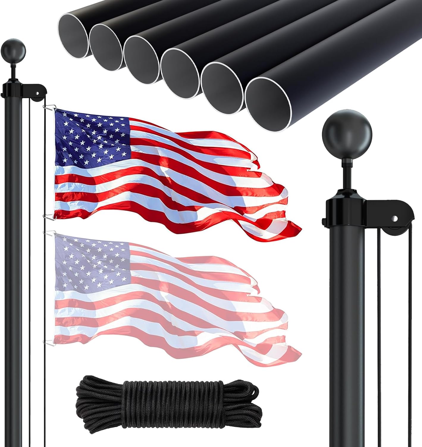 25FT Sectional Flag Pole Kit with 3x5 USA Flag for Outdoors