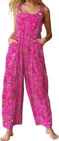 Women's Boho Floral Overalls Loose Summer Jumpsuit with Pockets