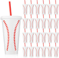 Domensi 24 Pcs Baseball Plastic Cups with Lid and Straw - Party Pack