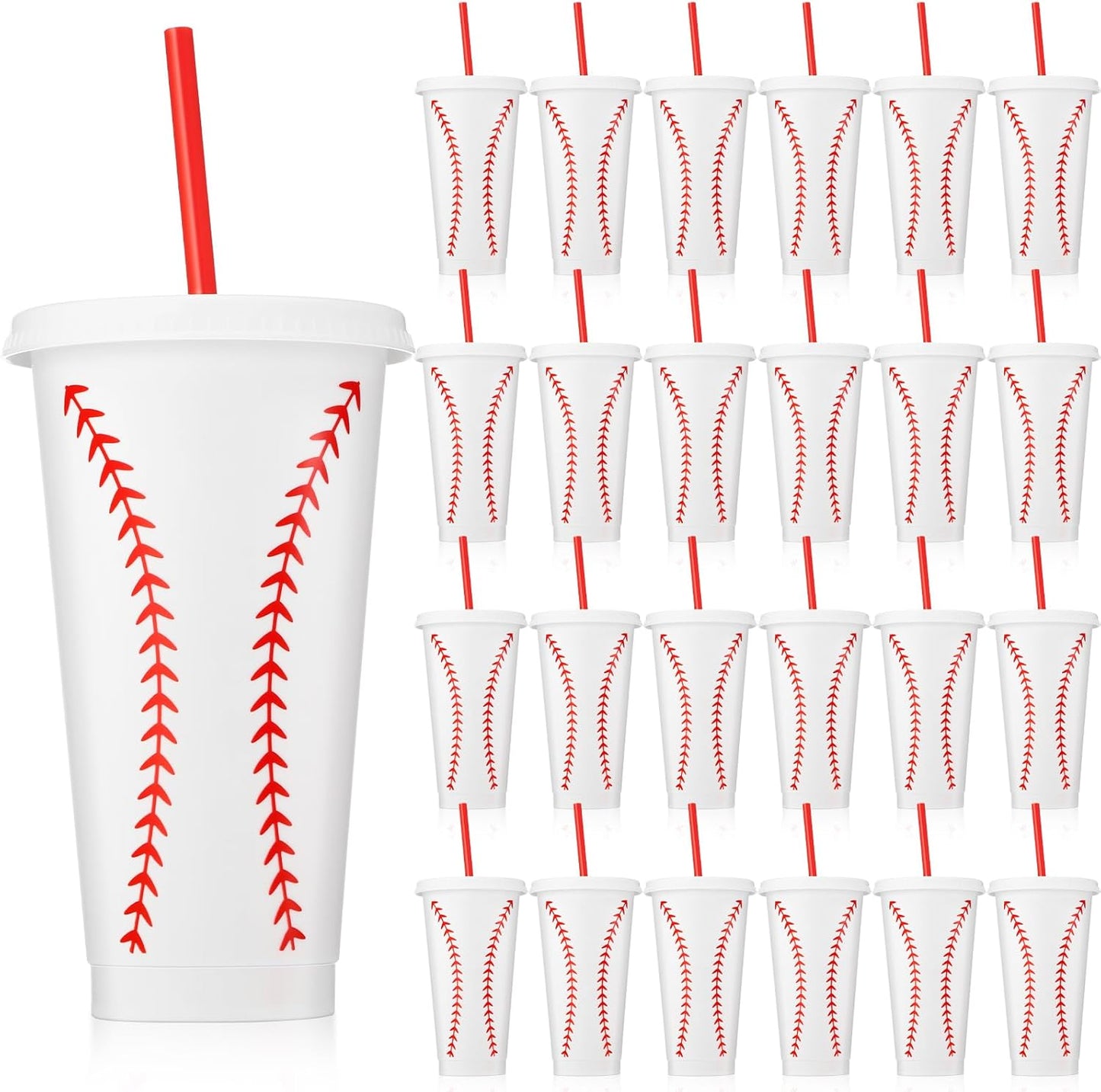 Domensi 24 Pcs Plastic Cups with Lid and Straw for Parties