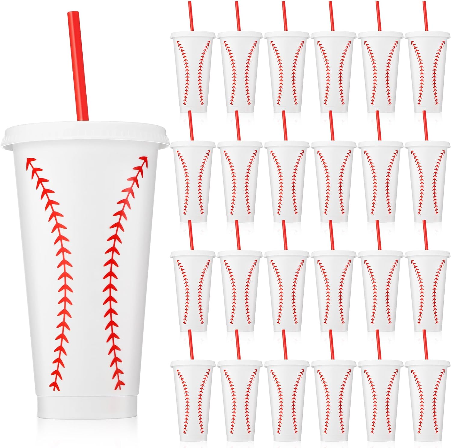 Domensi 24 Pcs Plastic Cups with Lid and Straw for Parties