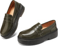 Women Platform Chunky Penny Loafers - Comfortable Lug Sole Slip-On