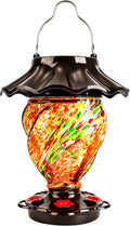 Solar Hummingbird Feeder with Color Changing Hand Blown Glass