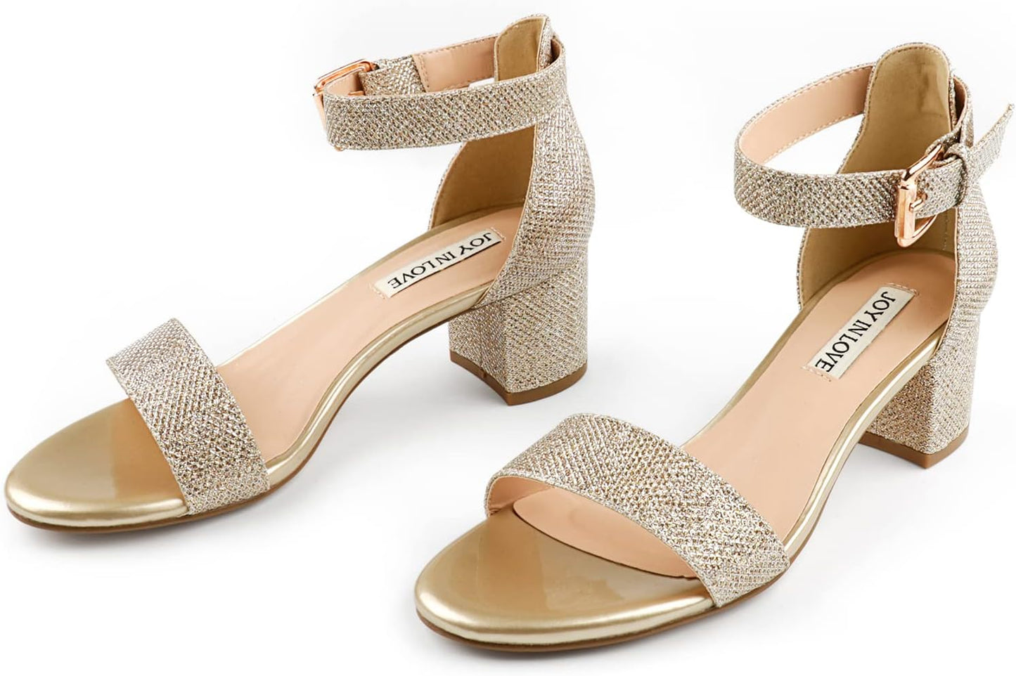 JOY IN LOVE Women's Chunky Low Heels Ankle Strap Sandals