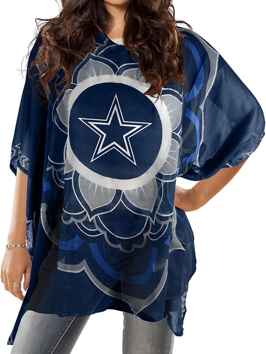 NFL Sheer Caftan with Flower Design for Game Day Style