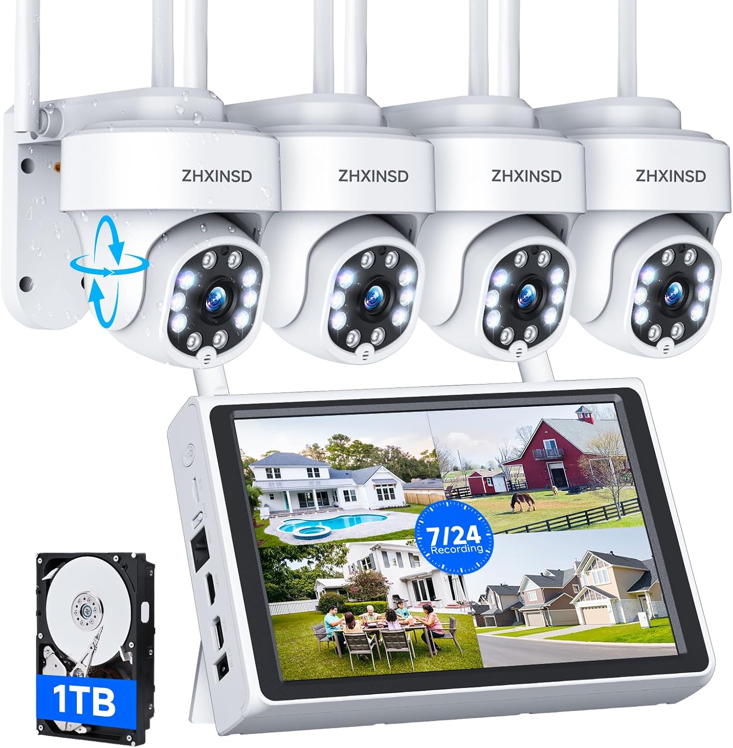 5MP Home Security Camera System with 10in Monitor and 1TB HDD