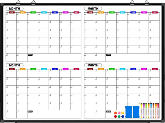 Magnetic 4 Month Dry Erase Calendar Whiteboard for Wall 48in x 36in