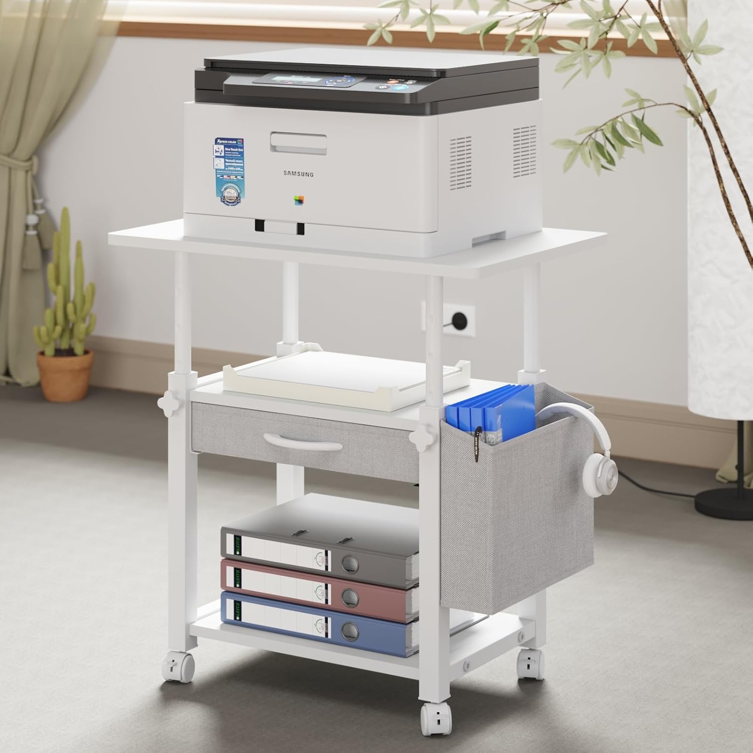 Large 22inx15in Printer Stand with Adjustable Height and Storage