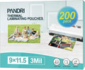 Laminating Sheets PANDRI 200 Pack 3 Mil Letter Size - Clear Protection