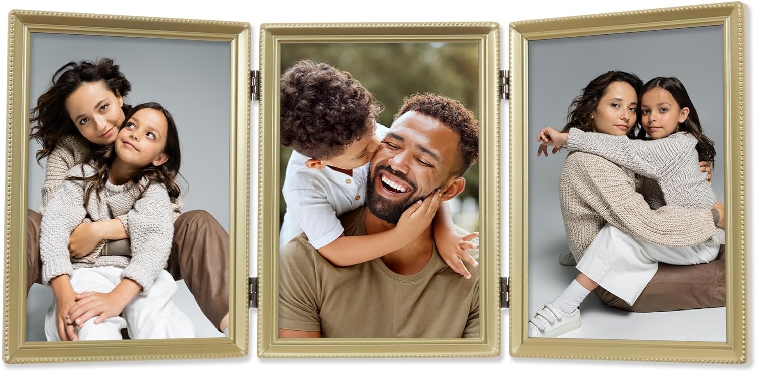 Lawrence Frames Bead Border Design Triple Frame in Satin Gold