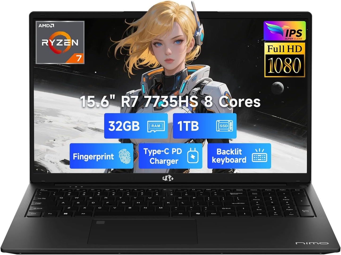 NIMO 15.6 FHD Gaming Laptop with Ryzen 7 and 32GB RAM