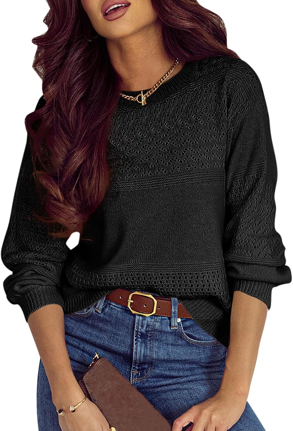 SHEWIN Women's Lightweight Crochet Pullover Sweater Tops Review