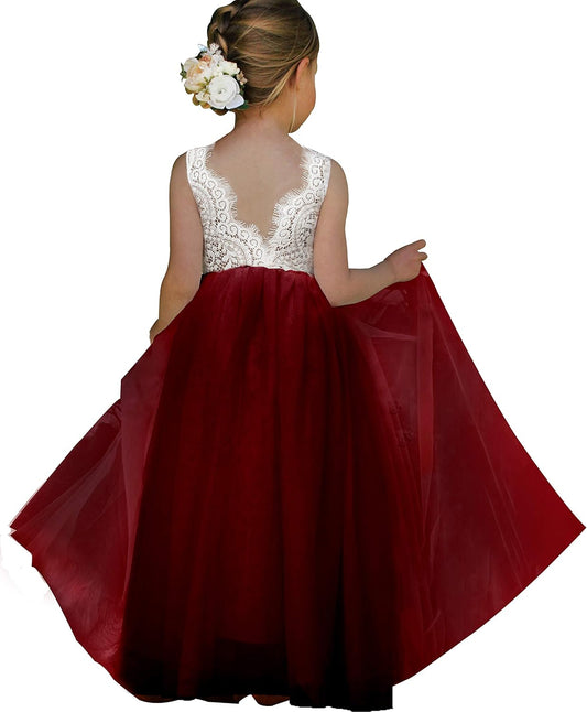Topmaker Flower Girl Dress for Toddler Baby Girls - Lace Tulle