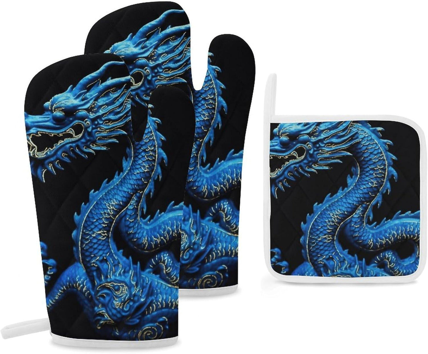 Dragon Heat Resistant Oven Mitts Set FH