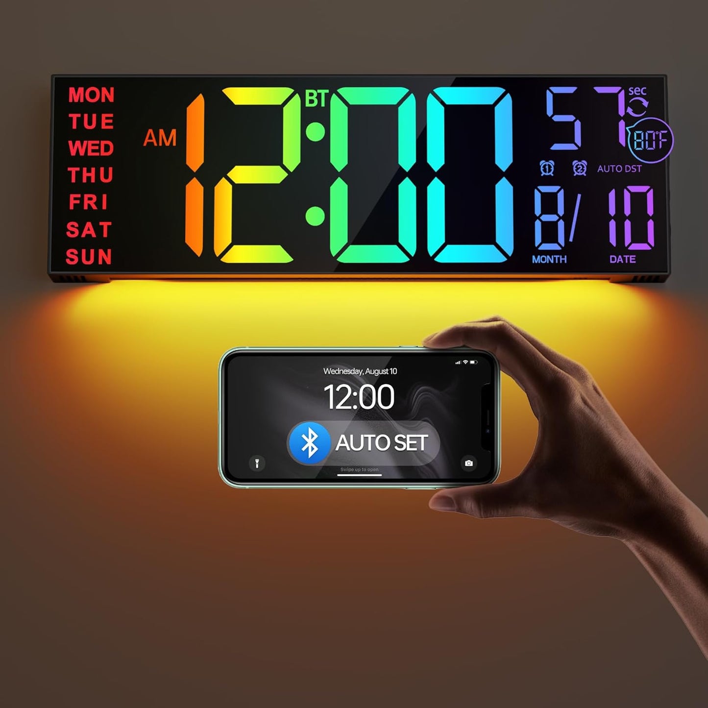 JALL 16.2in Large Digital Wall Clock with Bluetooth Sync Features