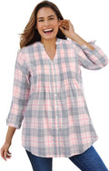 Plus Size Pintucked Flannel Shirt - Cozy Cotton Layering