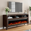65 Farmhouse Fireplace TV Stand with 60in Tempered Glass Electric