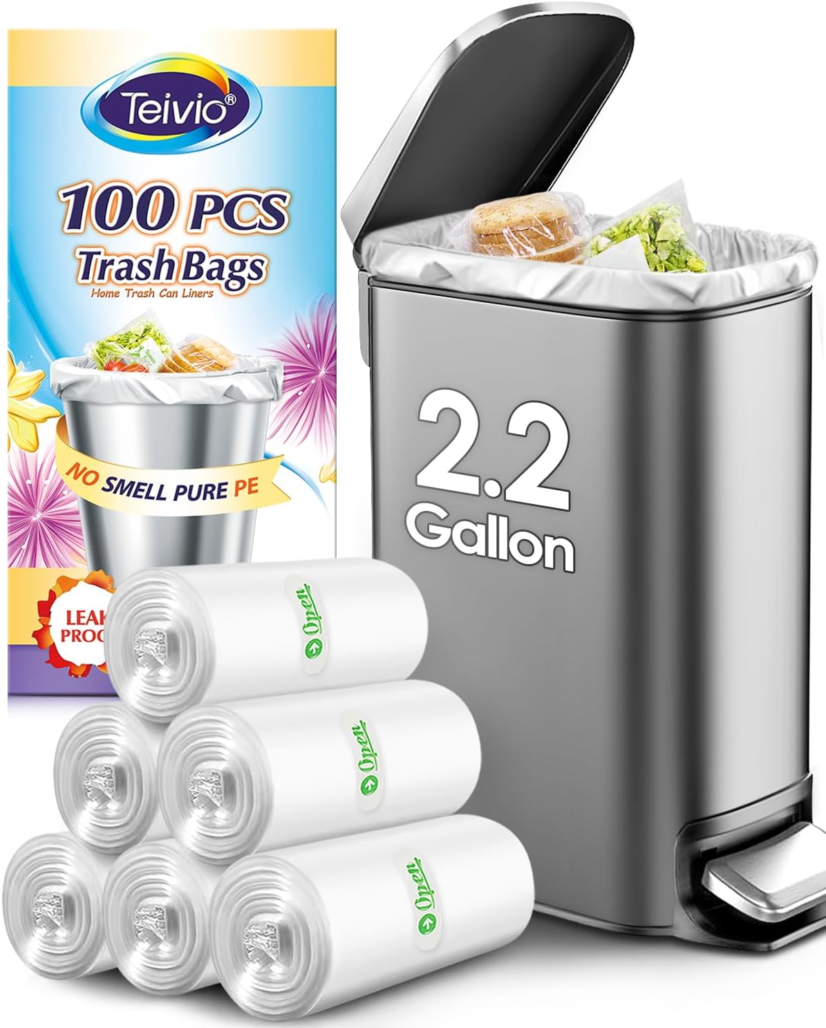 Teivio 2.2 Gal Strong Trash Bags - 100 Count