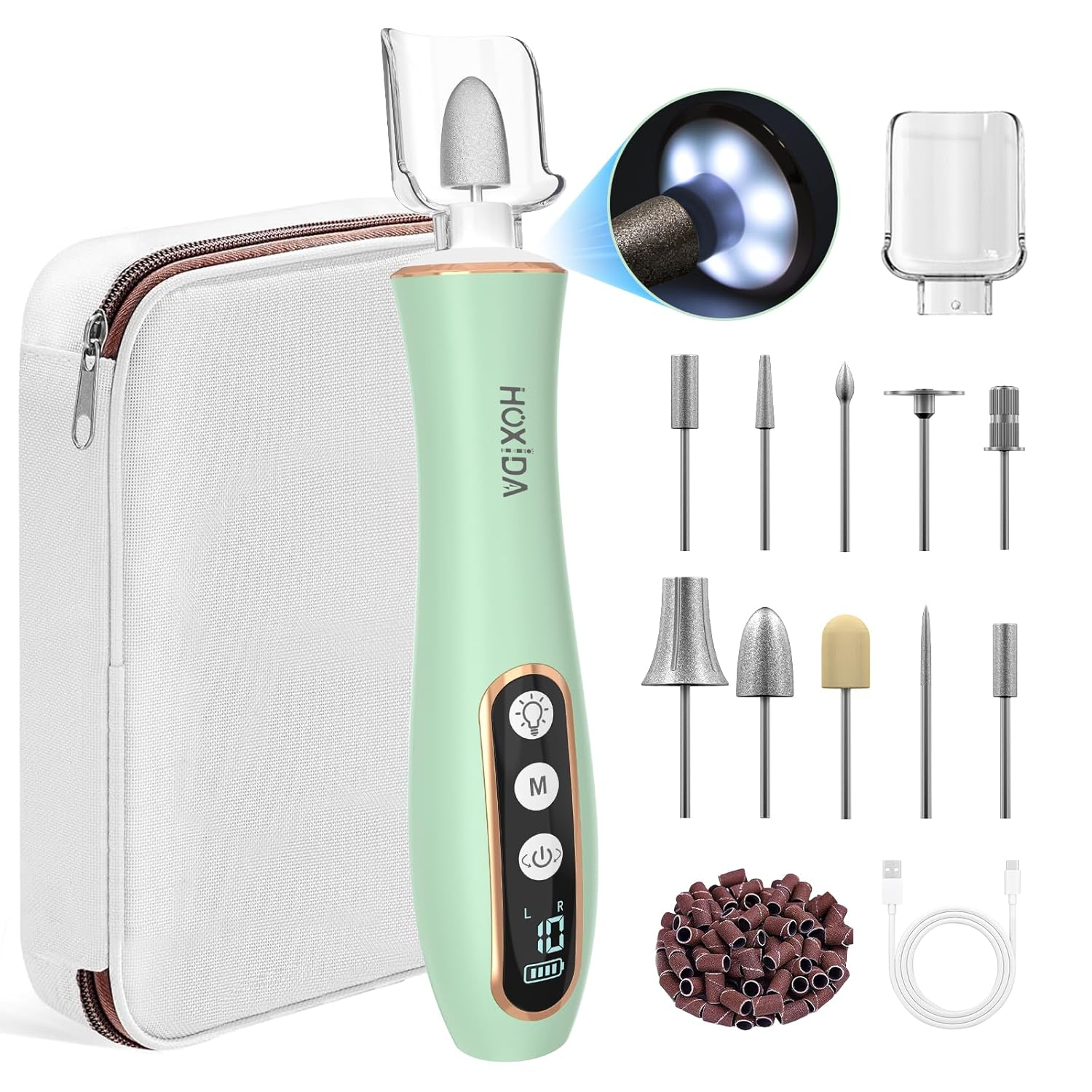 Professional Manicure Pedicure Kit with LED Light and 10 Speeds