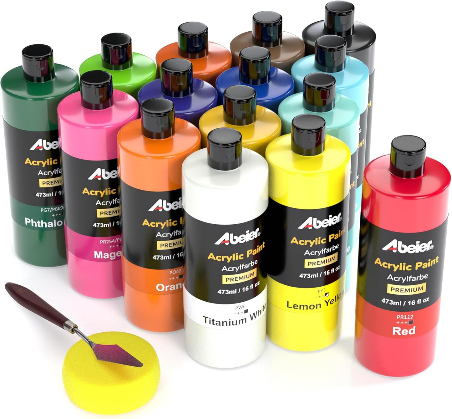 ABEIER 15-Color Large Acrylic Paint Set - Rich Pigments, Non-Toxic, Ideal for Beginners