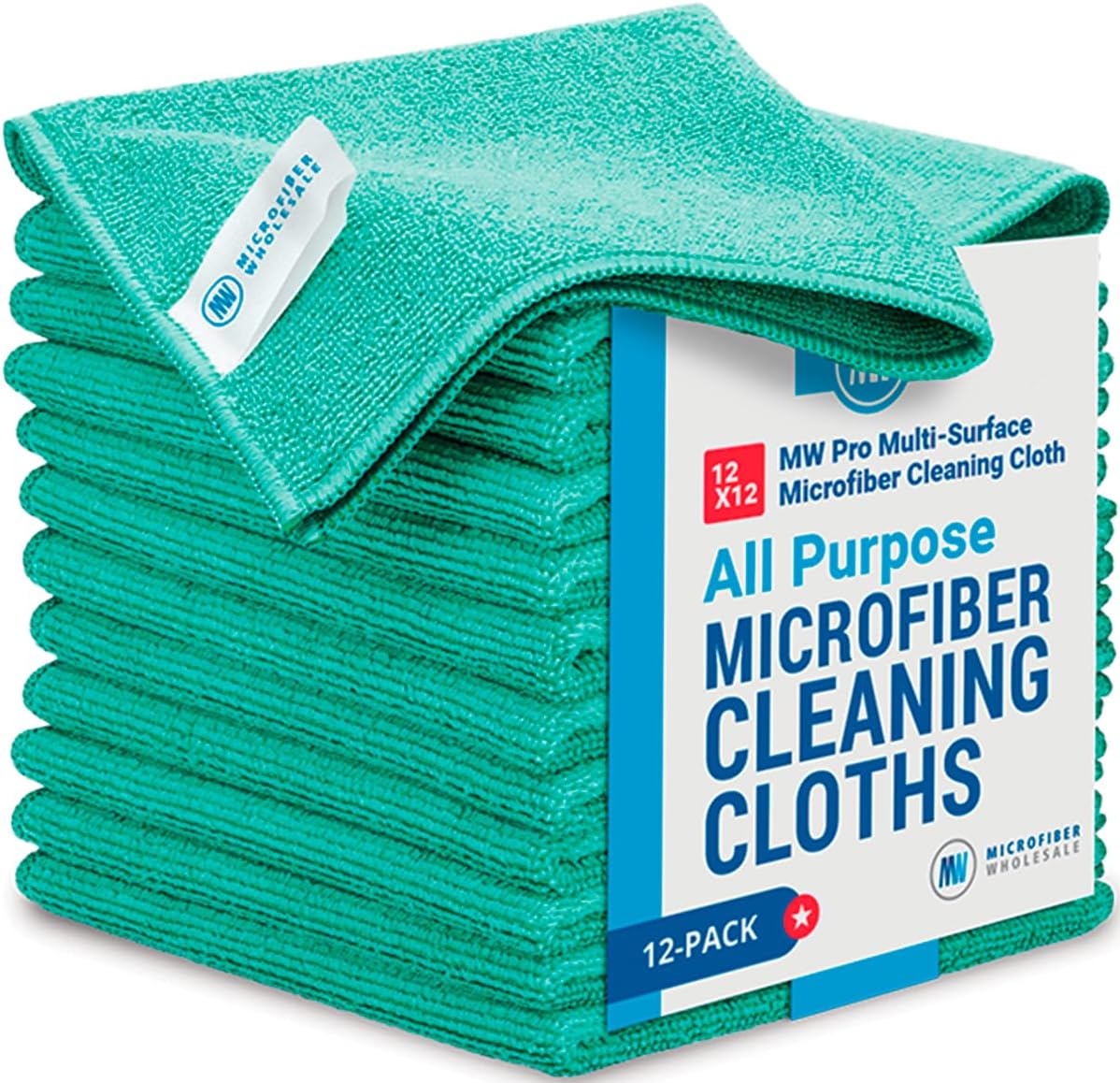 Premium Microfiber Cleaning Cloths | Green - 12 Pack | Multi-Surface Shine!
