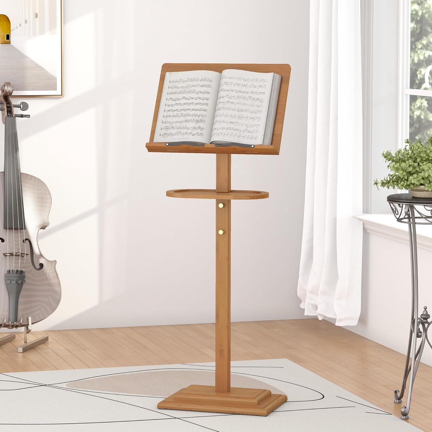 Bamboo Folding Music Stand for Sheet Music - Adjustable Height