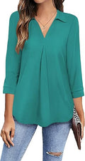 Newchoice Womens Collared V Neck 3/4 Sleeve Work Blouse - Loose Fit