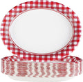 Gingham Oval Paper Plates 10in x 12in 50pcs - Heavy Duty Red Check